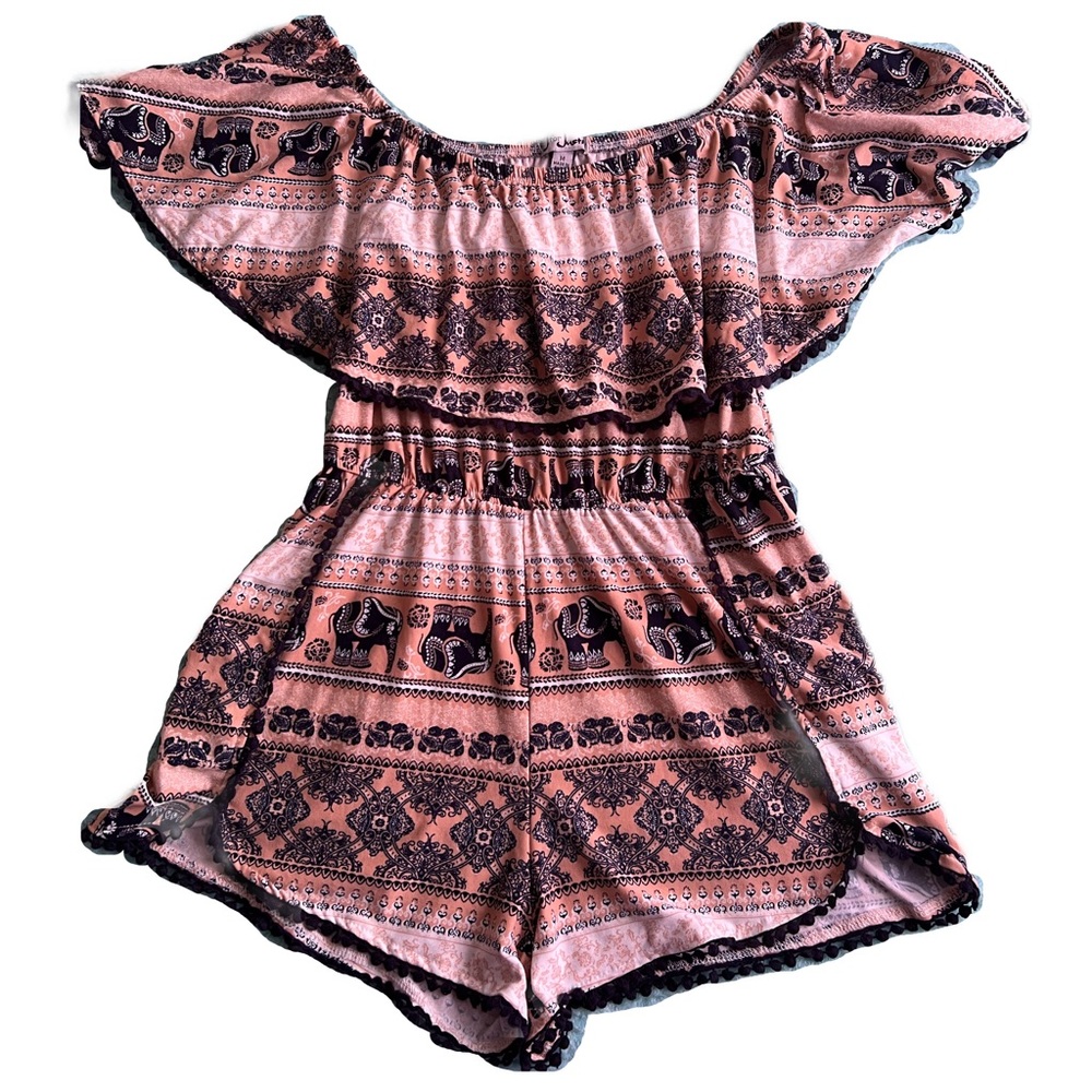 Off the Shoulder Elephant Detailed Romper